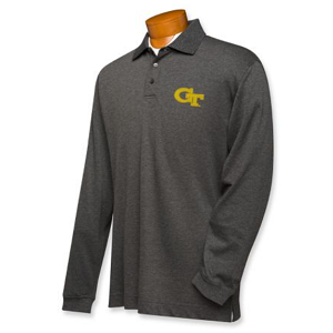 Georgia Tech Yellow Jackets Men's CB DryTec LS Championship Polo - Charcoal